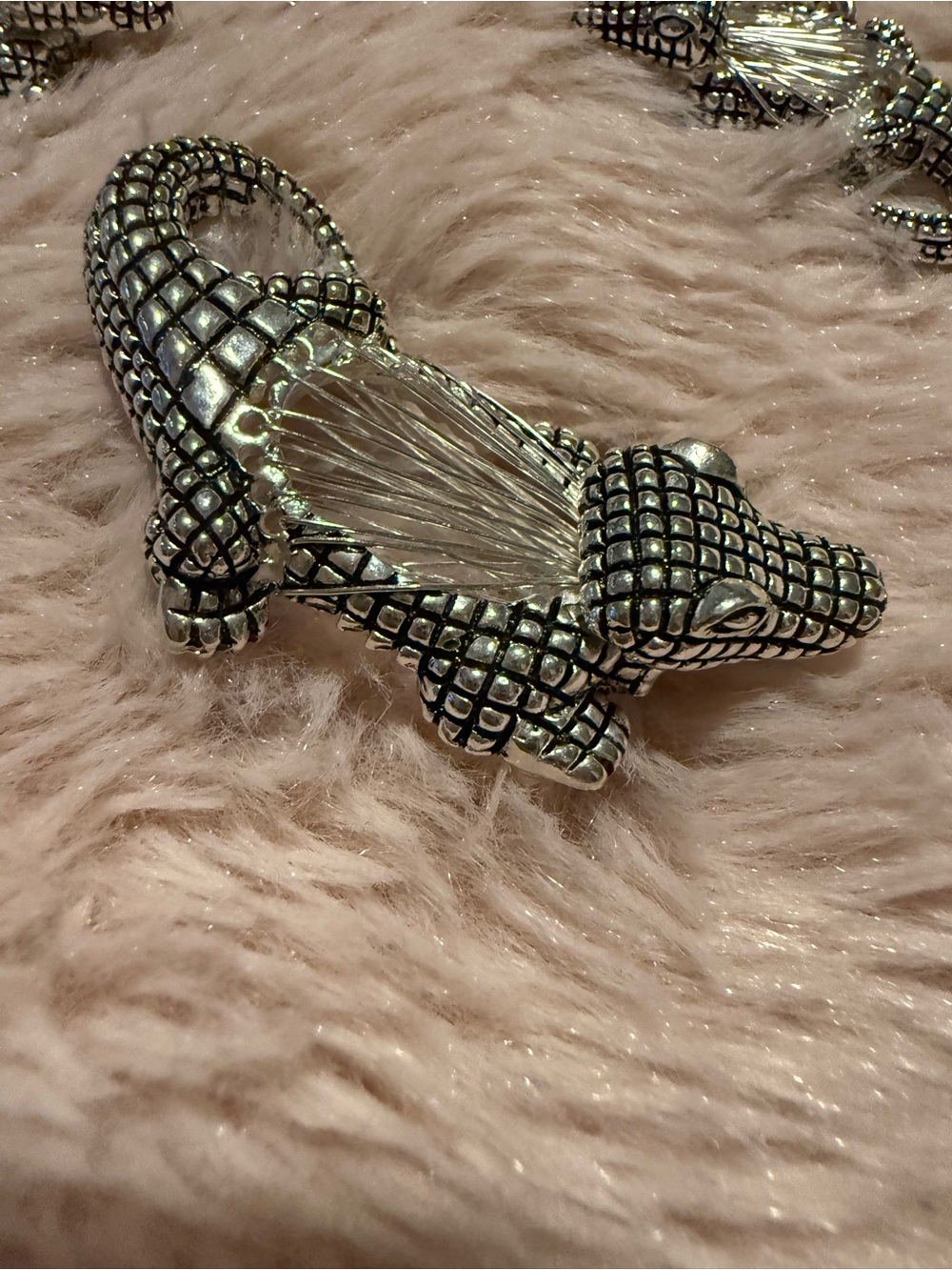 Silver Tone Alligator Statement Earring and Pendant Set - Picture 4 of 4